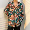 Camisa Floral Retro de Manga Larga Estilo Hong Kong para Hombres y Mujeres, Estilo Perezoso, Caída Suelta, Seda Helada Delgada, Nicho, Camisa Protectora Solar para la Playa