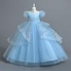 Vestido de Princesa de Verano de Manga Corta para Niñas Europeas, Vestido Largo de Gasa Esponjosa para Niños Medianos y Grandes, Vestido para Niños de Un Año