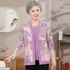 Blusas de Outono da Mamãe 2025 Novas Blusas para Mulheres de Meia-Idade Camisetas Modernas Manga Longa Conjunto de Duas Peças Blusas para Primavera e Outono para Mulheres