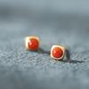 Clássico Simples Geométrico Brincos S925 Prata Esterlina Banhado a Ouro Sul Vermelho Ágata Moda Elegante Mulheres Brincos Brincos