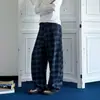 Marca americana de moda transfronteriza cuchillo curvo retro pantalones a cuadros azules estilo perezoso pantalones de pierna recta holgados pantalones casuales