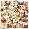 Pegatinas de Café Retro de Nuevo Estilo Transfronterizas de 56 Piezas Materiales Creativos de Decoración para Diario Nostálgico Pegatinas Transparentes de Mascota Impermeables