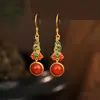 Pendientes de Navidad de Loto plata S925 redondos ágata rojo del sur pendientes de temperamento de moda para dama pendientes clásicos