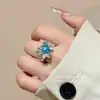 Anillo Corazón Azul Serie Exagerada, Estilo Vacaciones de Verano, Listo para Fotos de Viaje, Anillo Abierto Ajustable para Dedo Índice, Anillo Estético de Alto Valor
