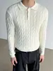 Venta al por mayor del fabricante suéter de punto de manga larga ajustado con cuello polo estilo dinero antiguo, suéter de rayas retorcidas amigable con la piel para hombre