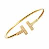 Pulsera de Diseño Simple Estilo Japonés y Coreano Doble T Clásico Abertura de Diamante Acero Titanio Nicho Elegante Sencilla Todo Combinable para Mujer