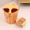 Balde para Banho de Pés de 40cm de Altura, Balde de Banho de Pés de Madeira, Balde de Banho de Pés de Madeira Maciça, Balde de Banho de Pés Doméstico com Tampa e Aprofundamento