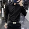 Camisa de manga larga de alta gama francesa, no planchar, antiarrugas, caída suave, para hombre, corte slim, elástica, color liso, camisa casual para otoño