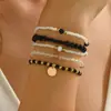 Pulsera de Aleación Redonda Elegante y de Moda con Colgante, Pulsera Elástica para Mujer con Cuentas de Resina y Cristal, Juego de 5 Piezas