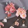 Tocado de flores Hanfu, horquilla de seda con flores, accesorios para el cabello con borlas y clip lateral, tocado de estilo antiguo para mujer, horquilla de flores, accesorios con clip de flores