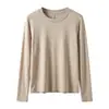 Blusa de base outonal estilo coreano em lã Tencel, gola redonda, manga longa, para mulheres, simples e básica, malha levemente ajustada