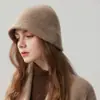 Sombrero de Pescador de Cachemira Grueso de Doble Capa para Otoño e Invierno, Sombrero de Punto Cálido de Color Puro Versátil para Mujer, Sombrero de Lana, Sombrero para el Frío
