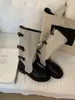 Hebilla de Cinturón Patchwork Retro 2026 Tacón Grueso Bota de Media Pantorrilla Moda Tendencia Botas Vaqueras Western Versátiles para Mujer