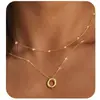 Collar de Cadena para Clavícula Dorado de Moda con Colgante de Burbuja de Estilo Europeo y Americano, Iniciales, Capas de Cuentas