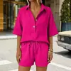 Conjunto casual de dos piezas más vendido en Amazon Europa y América 2026: conjunto de camisa de manga corta con cuello de botón en V y pantalones cortos