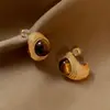 Brincos de Pedra Olho de Tigre, Novo Estilo Vintage com um Toque de Luxo, Brincos Franceses de Luxo Leve para Mulheres, Exquisitos e Versáteis para Outono e Inverno