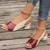 Sandalias para mujer de talla grande de comercio exterior transfronterizo 2025 verano nuevo boca de pez costura hebilla de tacón medio sandalias estilo norteamericano