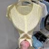 Cardigan Camiseta Tricot Curto de Manga Curta com Recortes de Cintura Alta para Mulheres, Tendência Verão Novo Estilo Camisa Base Top