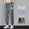 Pantalones Casuales de Seda de Hielo para Hombre Verano Ultra Delgados Transpirables Sueltos Talla Grande Estudiante Deportivos Marca de Moda Pantalones Leggings de Nueve Puntos de Secado Rápido