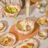 Juego de Vajilla de Cerámica con Forma de Flor, Juego de Platos, Plato de Mesa para el Hogar, Palillos, Cuchara, Plato Hondo, Juego de Vajilla de Cerámica Esmaltada