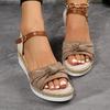 Sandalias nuevas 2024 transfronterizas en stock para mujer, con suela de cuerda de cáñamo y lazo, ligeras, informales, con plataforma y boca de pez.