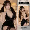 Diyi Miao Si Lencería de Seda Sexy Estilo Puro Deseo Halter Cuello en V Profundo Irregular Terciopelo Abertura Lateral Vestido