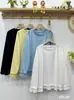 Moda coreana Primavera 2025 Top de algodón con encaje de copo de nieve para mujer, suéter artístico de cuello redondo, camiseta versátil