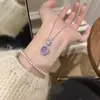 Pulseira Retrô Nova Chinoiserie de Calcedônia Roxa Natural Artesanal Luxo Acessível Inlaid Ice Transparente Superfície de Ovo Violeta Colar de Trevo de Quatro Folhas