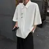 Nova Camisa Masculina de Seda Gelada de Manga Curta Estilo Chinês Camisa Jaqueta Elegante com Fechamento Oblíquo Tamanho Extra Grande Estilo Chinês Traje Tang