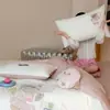 La cálida sensación de un hongo~ Juego de cuatro piezas de algodón puro engrosado cepillado de 100 hilos con bordado de aplicación de dibujos animados, ropa de cama de algodón para otoño e invierno 4