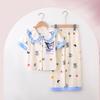 Cárdigan de punto con solapa estilo coreano para niñas, de verano, fino para aire acondicionado, manga corta, largo, ropa para niños grandes, bebés, ropa para casa, para usar como prenda exterior