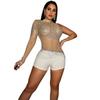 C5841 transfronterizo nuevo AliExpress moda europea y americana sexy ajustado discoteca manga única malla transparente mono para mujer