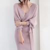 Vestido Sexy de Punto Estilo Japonés 2025 Otoño Nuevo Moda de Mujer Elegante Cuello en V Encaje Interior Vestido Suéter con Cordones
