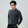 Suéter masculino de cashmere puro, pulôver casual versátil para outono e inverno com gola polo, mangas compridas, tricotado e quente