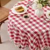 Toalha de mesa xadrez com franjas em tecido de algodão e linho, lavável, sem rugas, à prova d'água, capa de mesa, exclusivamente para atacado de comércio exterior