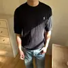 Camiseta de Verano para Hombre de Punto con Bordado de Poni Negro, Manga Corta, Corte Limpio, Estilo Americano Old Money con Acabado de Alta Gama