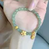 Pulseira de Jade Sintético Flor de Pessegueiro Queimado Contas Redondas Feminina Estilo Maré Nacional ins Nicho Elegante Alto Padrão Luxo Leve Design Pulseira da Moda