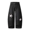 Calça Jeans Casual de Perna Larga Solta, Estilo Primavera Novo, com Patch de Estrela 3D e Orelha de Coelho, Balão para Homens e Mulheres