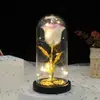 Nova Tampa de Vidro Luminosa Flor Artificial Rosa Flor Eterna Decoração Folha de Ouro Flor de Sabão Presente Ornamento LED de Mesa