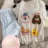 2026 Moda da Internet Nova Roupa de Dormir para Irmã Gordinha Feminina Verão Fina Estampa Fofa de Gato Conjunto de Duas Peças