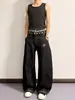 Estilo callejero americano, mezclilla cruda con diseño de estrella, pantalones de mezclilla holgados, unisex, corte limpio, pantalones largos rectos holgados, modernos