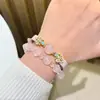 Pulsera de Cuero con Piedra Natural de Ágata de Cristal Completa Diamantada Estilo Moderno Personalizado para Mujer Versátil de Nicho Pulsera Passepartout