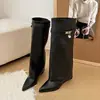 Moda Outono Europeia e Americana Botas de cano alto até o joelho para mulheres, Inverno 2026 Novas Botas calça versáteis de bico fino com fivela