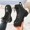 E-commerce Transfronteiriço Botas de Cano Alto Tamanho Grande Estilo Martin 2026 Feminino Inverno Novo Estilo Forradas com Lã Espessadas Quentes Botas de Cano Curto com Zíper Lateral