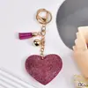Nuevo Estilo Chanel Corazón de Melocotón Pedrería Cuero Llavero Borla Colgante Llavero Corea del Sur Franela Diamante Llavero