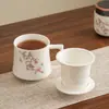 Taza de oficina de porcelana blanca con separación para filtro de té, taza de té de cerámica para oficina, caja de regalo de taza maestra