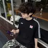 Camiseta Retro Americana Bordada con Retazos Plisados de Manga Corta, Unisex, Corte Holgado, Algodón Puro de Peso Pesado, Top de Marca de Moda para Parejas