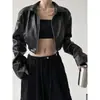 Jaqueta de Couro Retro Americana de Manga Longa com Gola Lapela Feminina Primavera e Outono 2025 Doce Cool Girl Jaqueta de Motociclista Top Curto