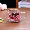 Copo de Vidro Dupla Camada com Flores Naturais Tendência Atacado, Caneca de Café Lembrança de Alto Valor Estético, Copo de Vidro Borossilicato Simples e Divertido para Beber