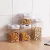Caja de Almacenamiento para Granos Tipo Pulsador Conservación de Alimentos Plástico Sellado al Vacío Frasco Almacenamiento de Cocina Frasco con Hebilla Fácil